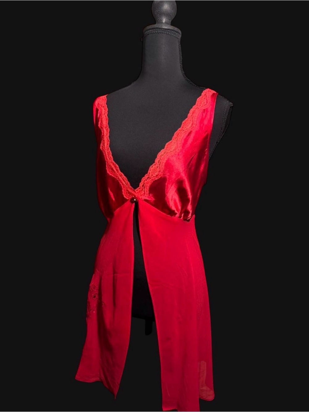 90s Secret Treasures Red Satin & Lace Chemise